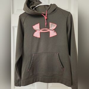 Under Armour Women's Small Hoodie Brown Pink Logo Pullover Sweatshirt‎
